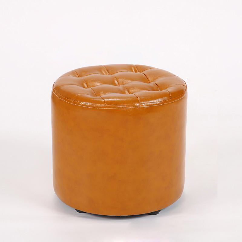 Modern Leather Wood Round Backless Footstool