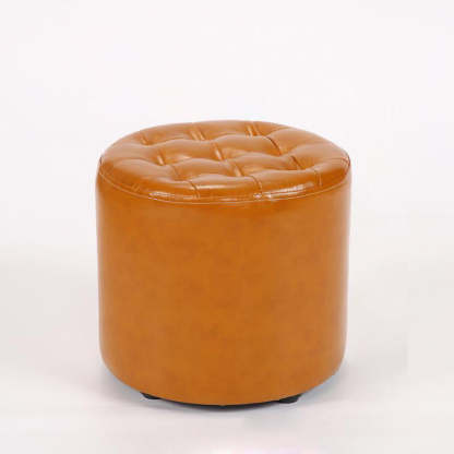 Modern Leather Wood Round Footstool