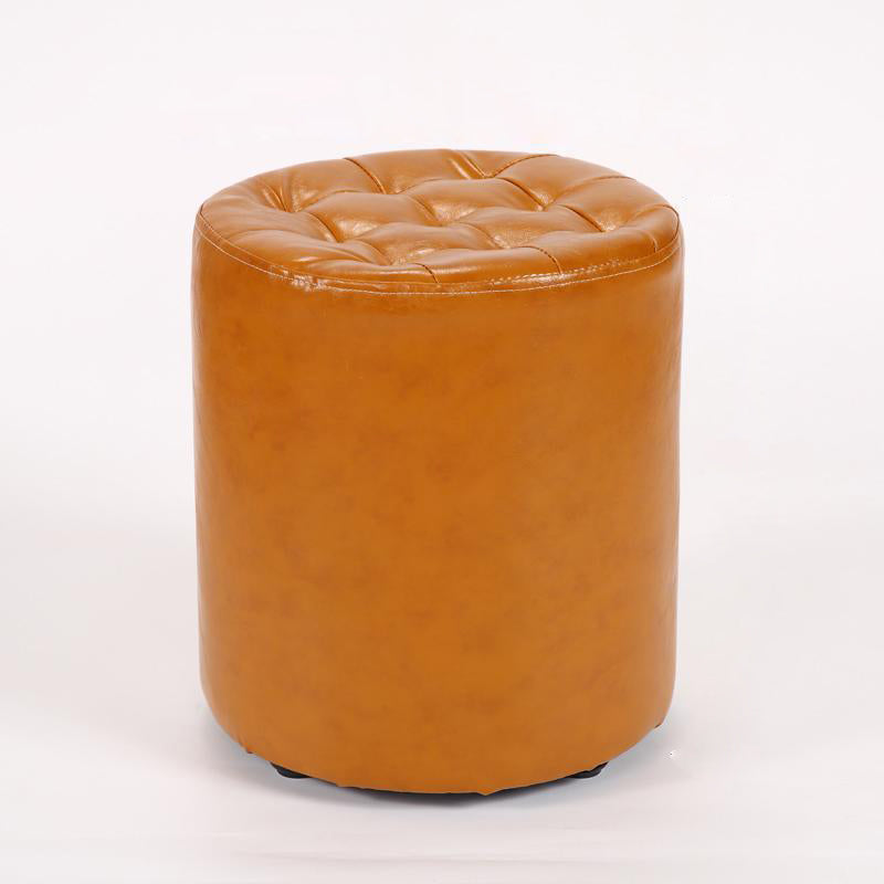 Modern Leather Wood Round Backless Footstool