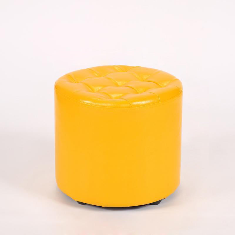 Modern Leather Wood Round Footstool