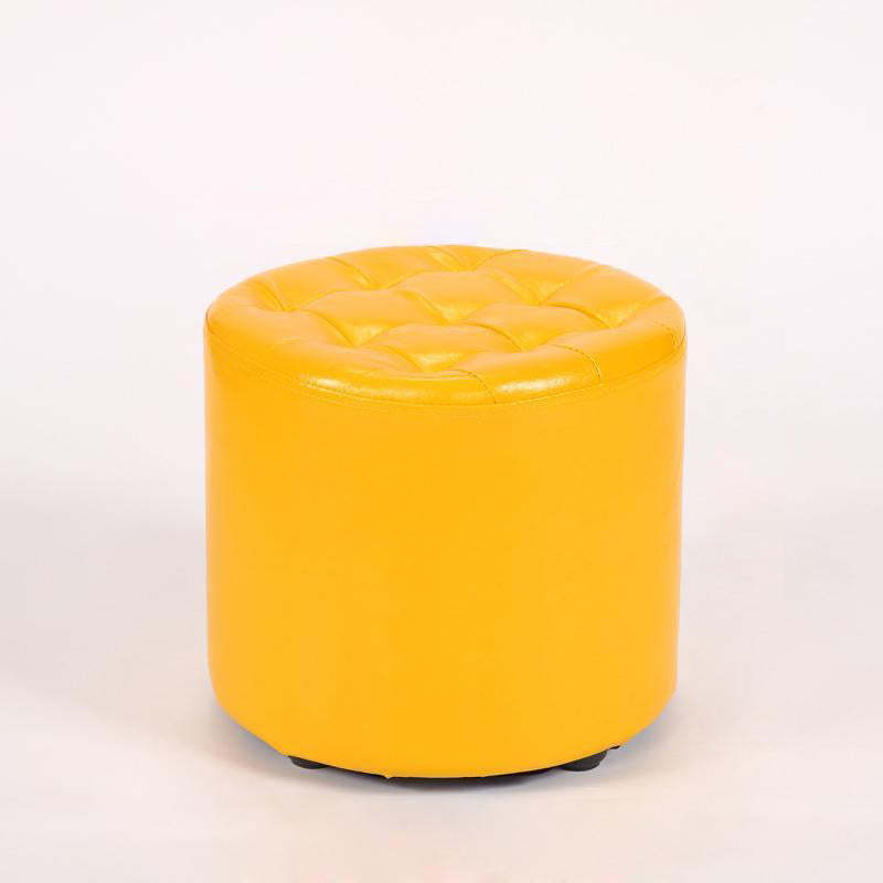 Modern Leather Wood Round Footstool