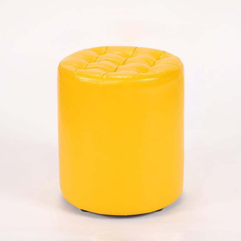 Modern Leather Wood Round Backless Footstool