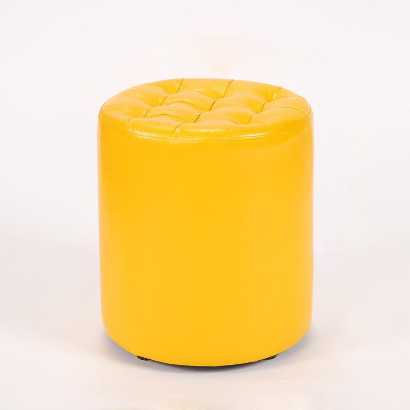 Modern Leather Wood Round Footstool