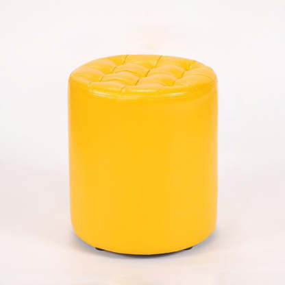 Modern Leather Wood Round Footstool