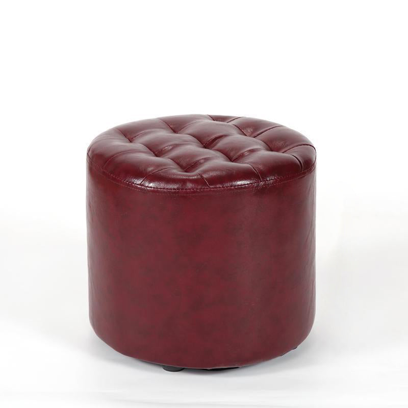Modern Leather Wood Round Backless Footstool