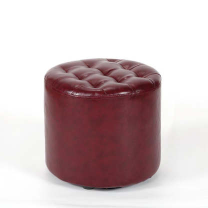 Modern Leather Wood Round Footstool