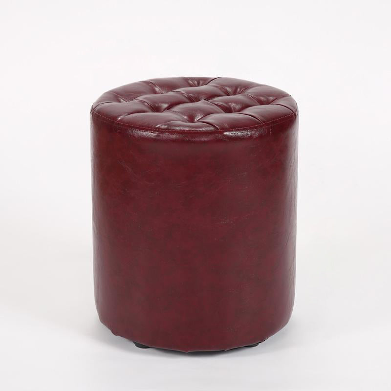 Modern Leather Wood Round Backless Footstool