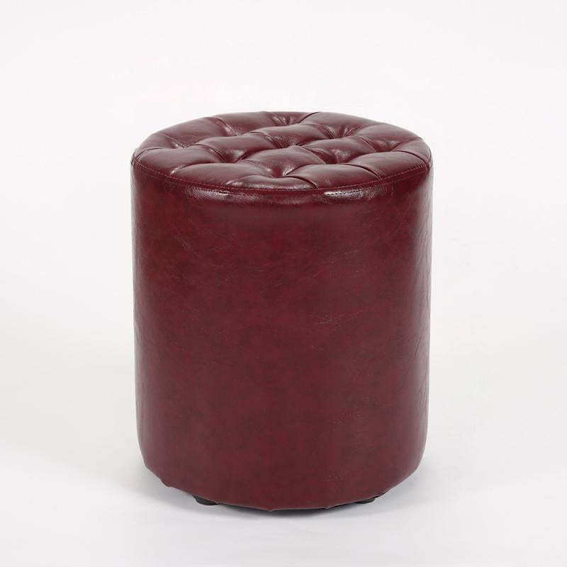 Modern Leather Wood Round Backless Footstool