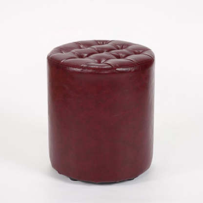 Modern Leather Wood Round Footstool