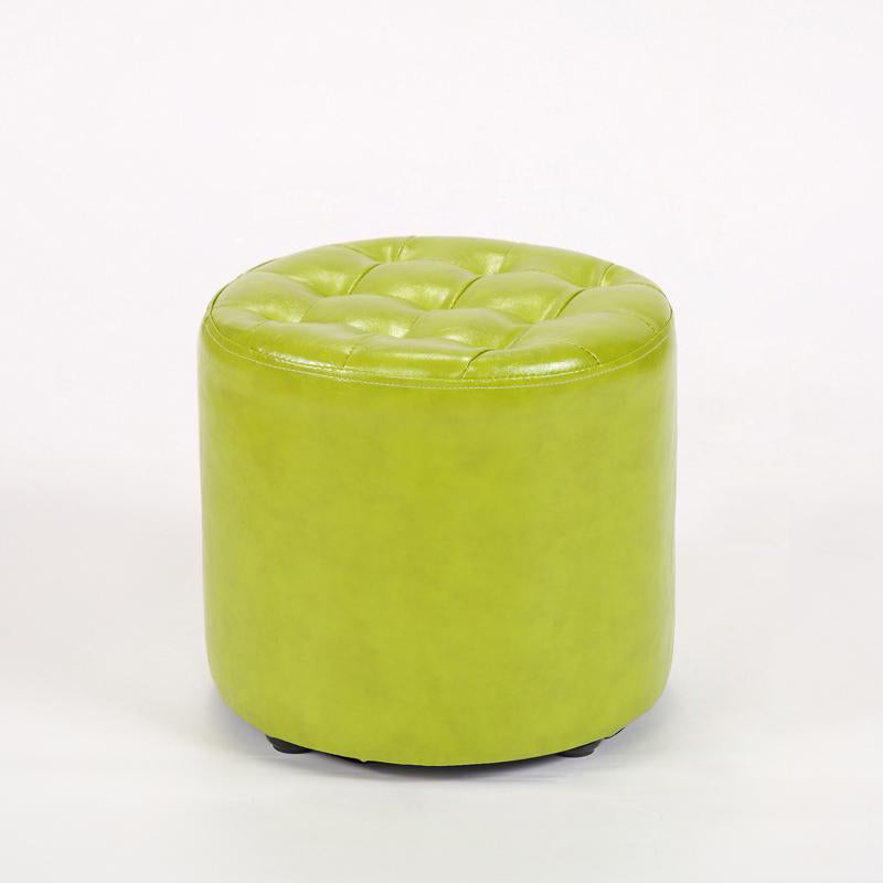 Modern Leather Wood Round Backless Footstool
