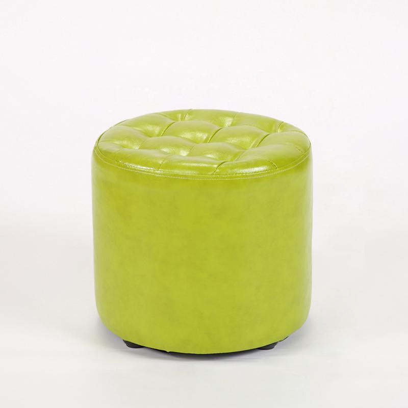 Modern Leather Wood Round Footstool