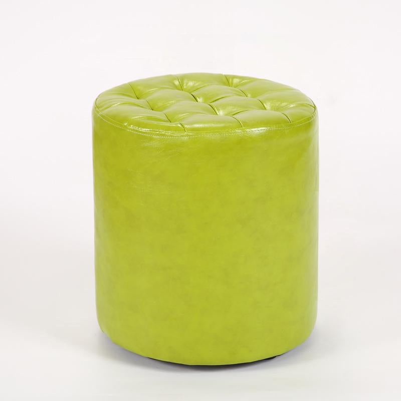 Modern Leather Wood Round Backless Footstool