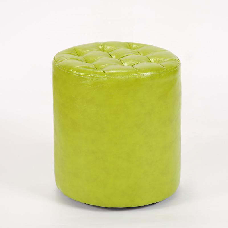 Modern Leather Wood Round Footstool