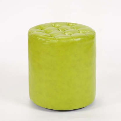 Modern Leather Wood Round Footstool