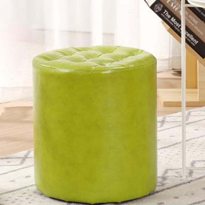 Modern Leather Wood Round Backless Footstool — Round / Green