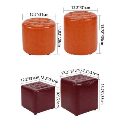 Modern Leather Wood Round Backless Footstool — Square / Burgundy