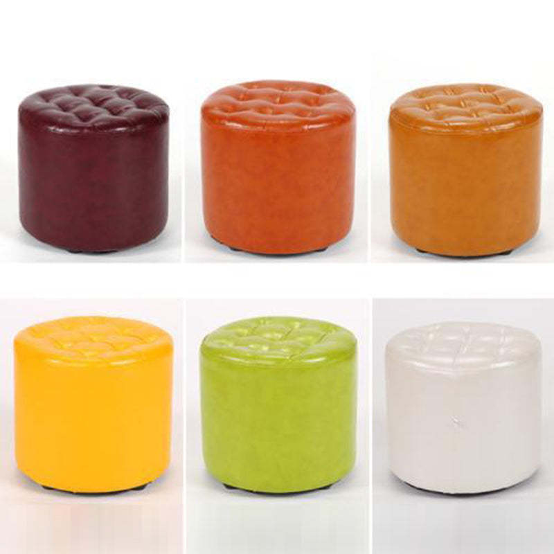Modern Leather Wood Round Backless Footstool — Round / Yellow