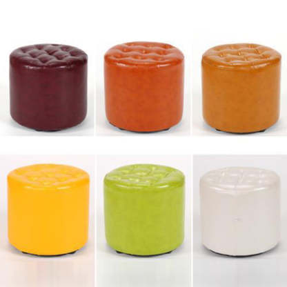 Modern Leather Wood Round Footstool — Round / Yellow