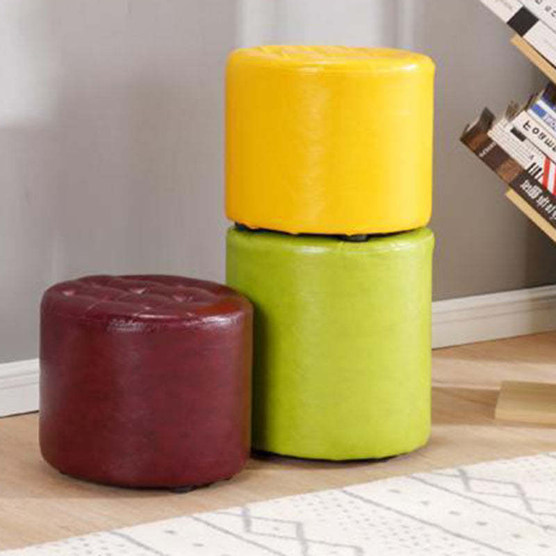 Modern Leather Wood Round Backless Footstool — Round / Green