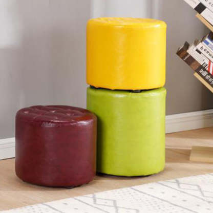 Modern Leather Wood Round Footstool — Round / Orange