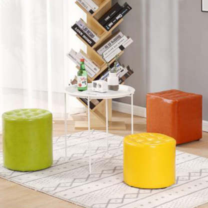 Modern Leather Wood Round Footstool — Square / Burgundy
