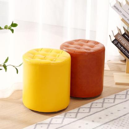 Modern Leather Wood Round Footstool — Round / White