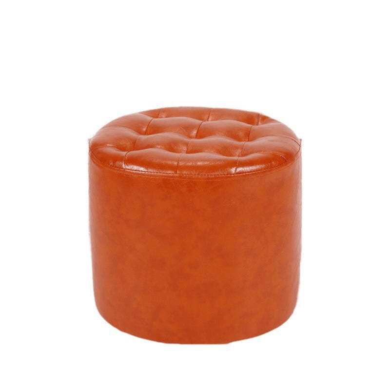 Modern Leather Wood Round Footstool