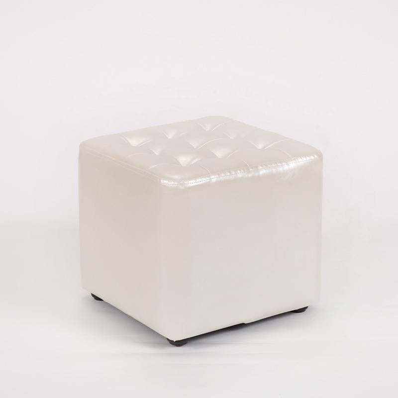 Modern Leather Wood Round Footstool — Round / White