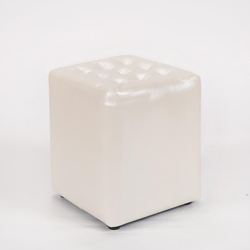Modern Leather Wood Round Backless Footstool — Square / Orange