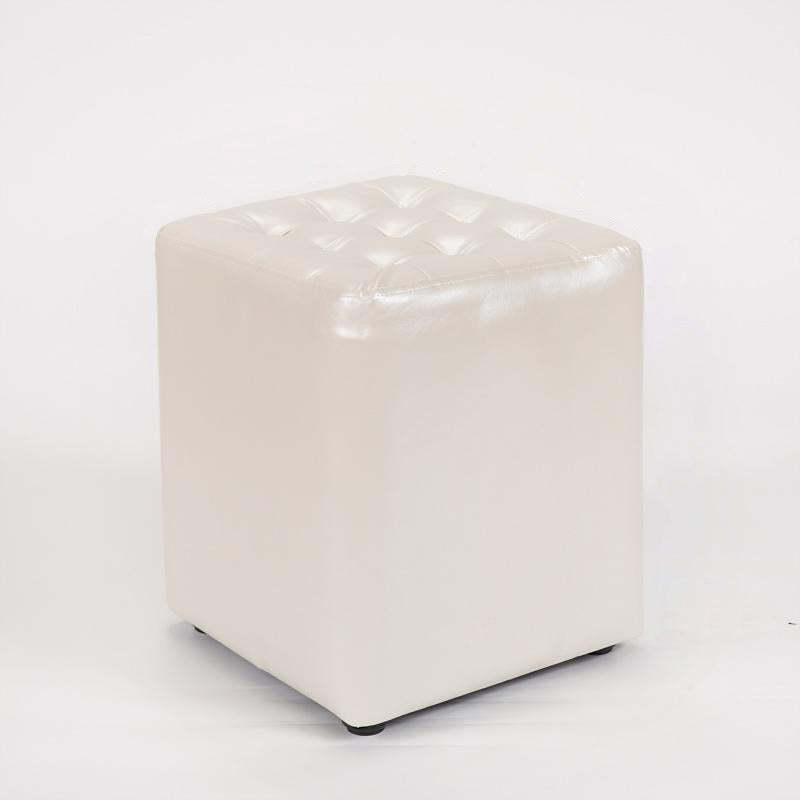 Modern Leather Wood Round Backless Footstool — Square / Orange