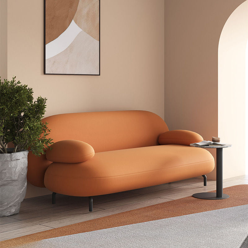 Nordic Leather Wood Iron Oval Sofa — Orange - Technical Fabric