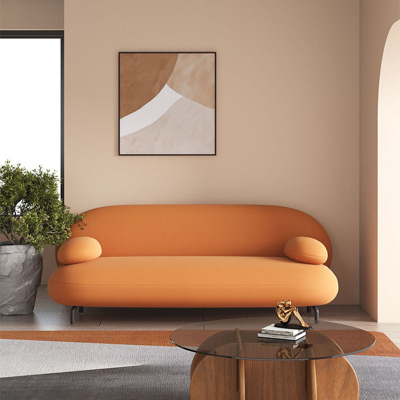 Nordic Leather Wood Iron Oval Sofa — White - Leather