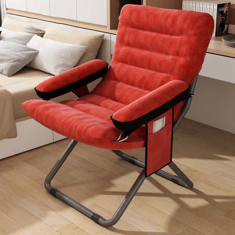 Modern Velvet Metal Cotton Foldable Recliner with Footrest — With Pillow / Dark Blue