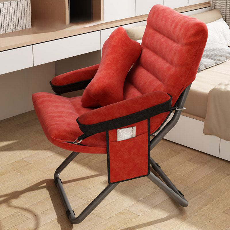 Modern Velvet Metal Cotton Foldable Recliner with Footrest — With Pillow / Brown