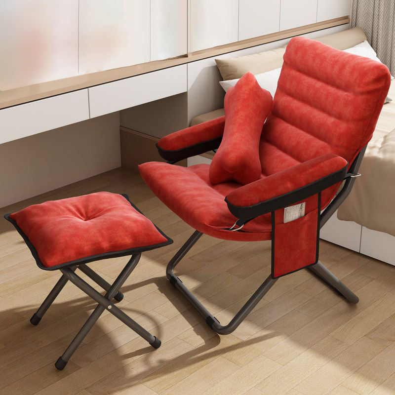 Modern Velvet Metal Cotton Foldable Recliner with Footrest — With Pillow / Light Blue