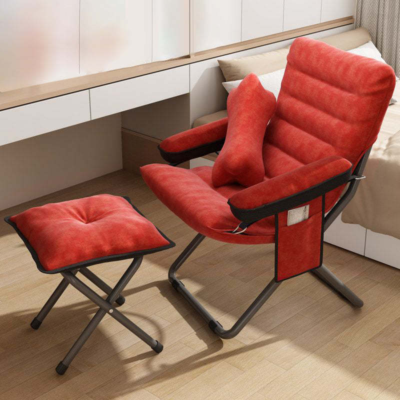 Modern Velvet Metal Cotton Foldable Recliner with Footrest — With Pillow / Light Blue