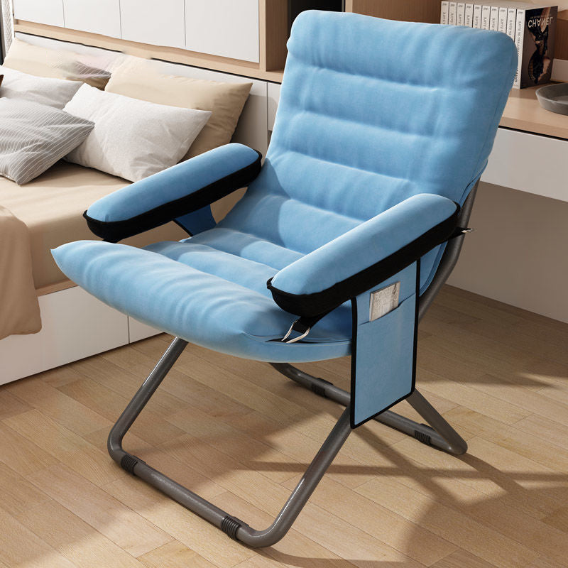 Modern Velvet Metal Cotton Foldable Recliner with Footrest — With Pillow / Red
