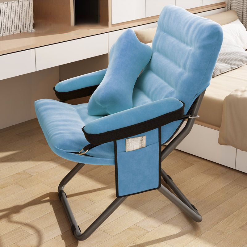 Modern Velvet Metal Cotton Foldable Recliner with Footrest — With Pillow / Gray