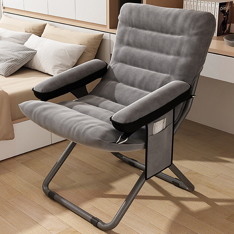 Modern Velvet Metal Cotton Foldable Recliner with Footrest — Only Chair / Dark Blue