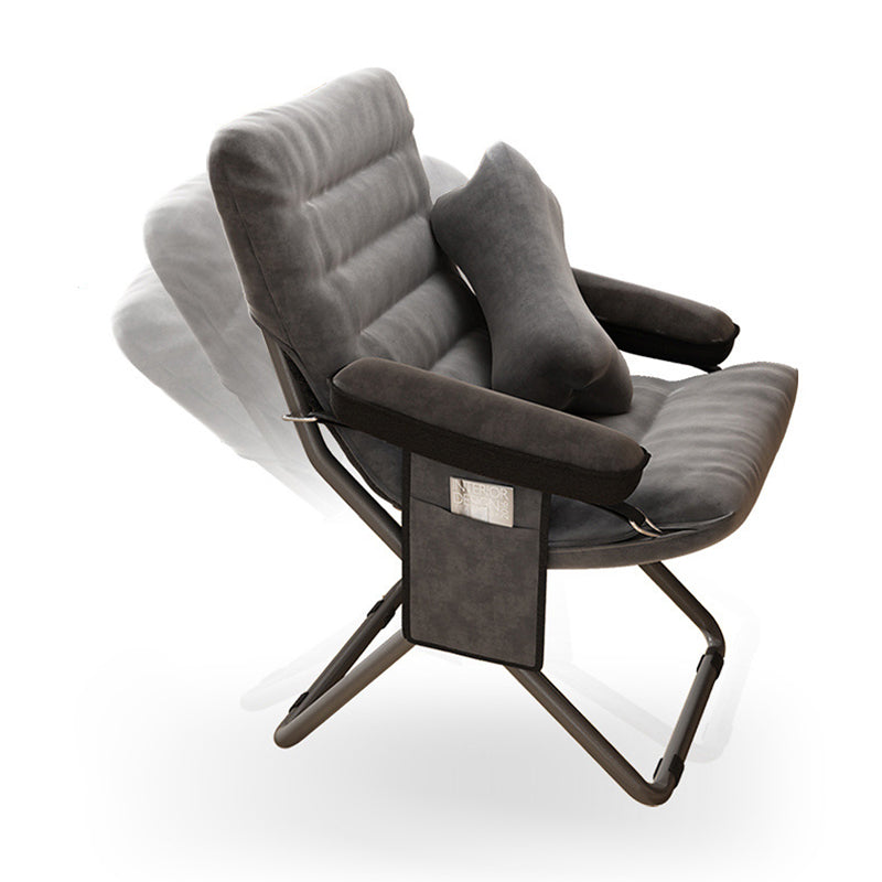 Modern Velvet Metal Cotton Foldable Recliner with Footrest — Only Chair / Dark Blue