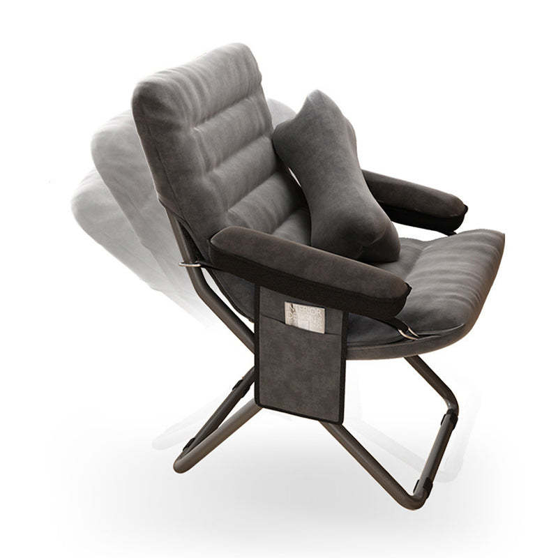 Modern Velvet Metal Cotton Foldable Recliner with Footrest — Only Chair / Dark Blue