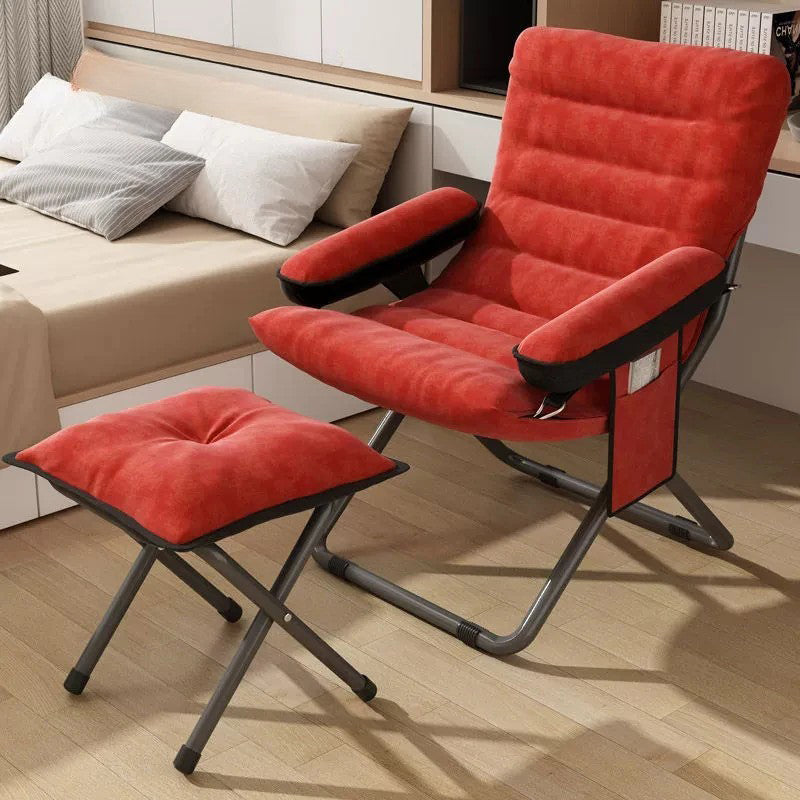 Modern Velvet Metal Cotton Foldable Recliner with Footrest — With Pillow / Green