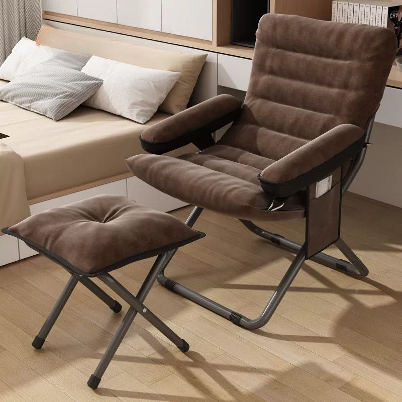 Modern Velvet Metal Cotton Foldable Recliner with Footrest — With Footrest / Red