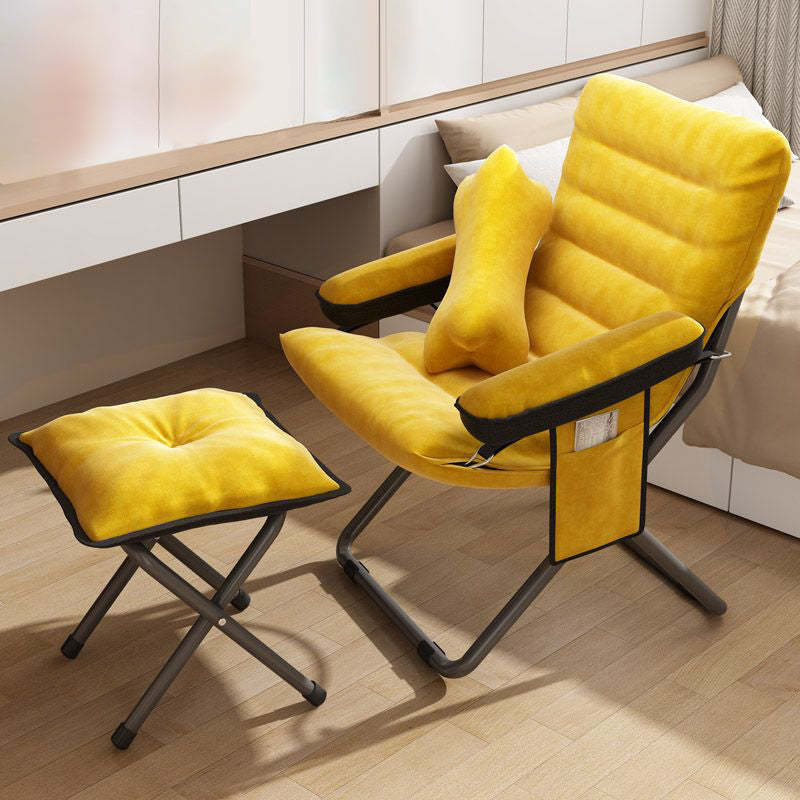 Modern Velvet Metal Cotton Foldable Recliner with Footrest — Only Chair / Yellow