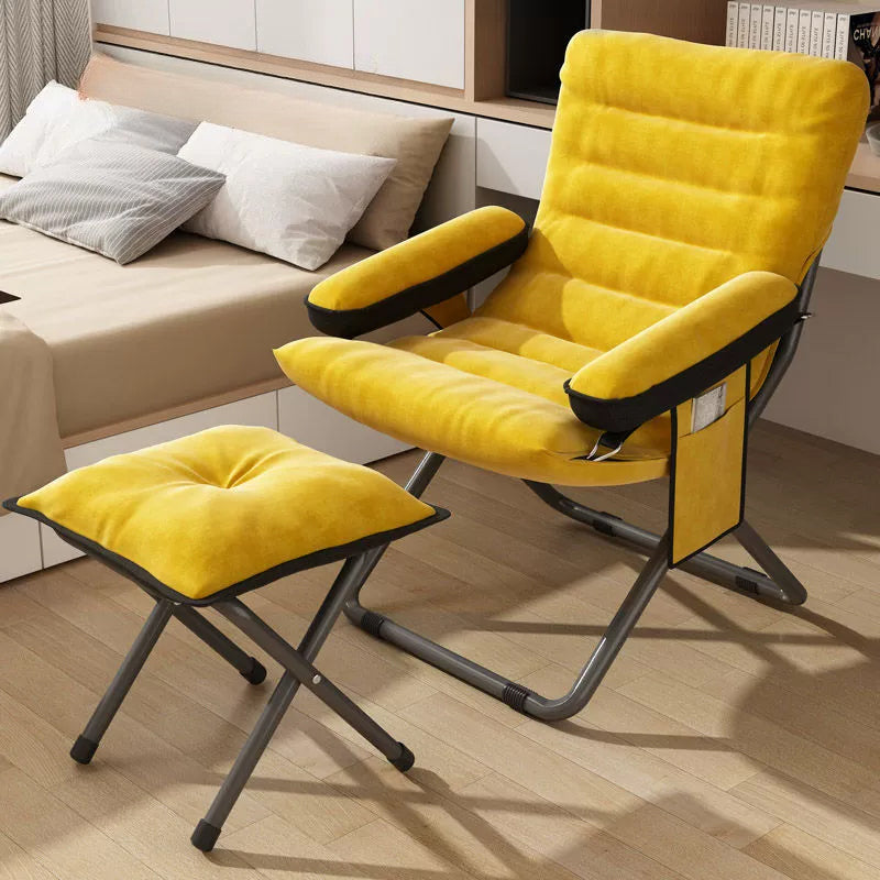 Modern Velvet Metal Cotton Foldable Recliner with Footrest — Only Chair / Gray