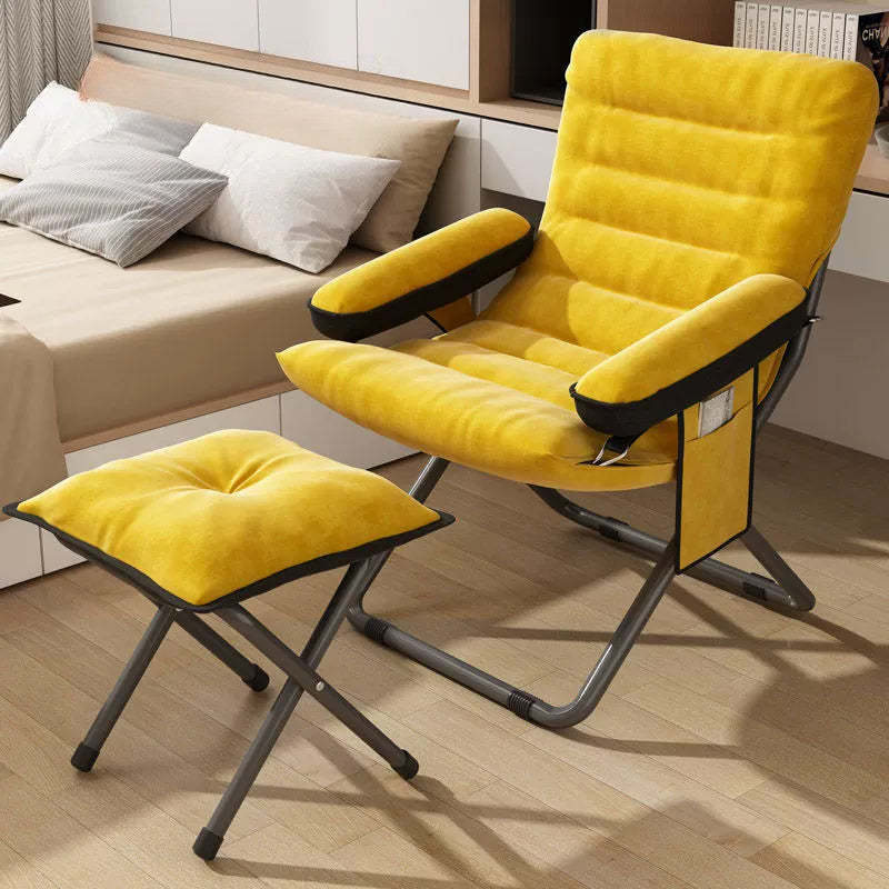 Modern Velvet Metal Cotton Foldable Recliner with Footrest — Only Chair / Gray
