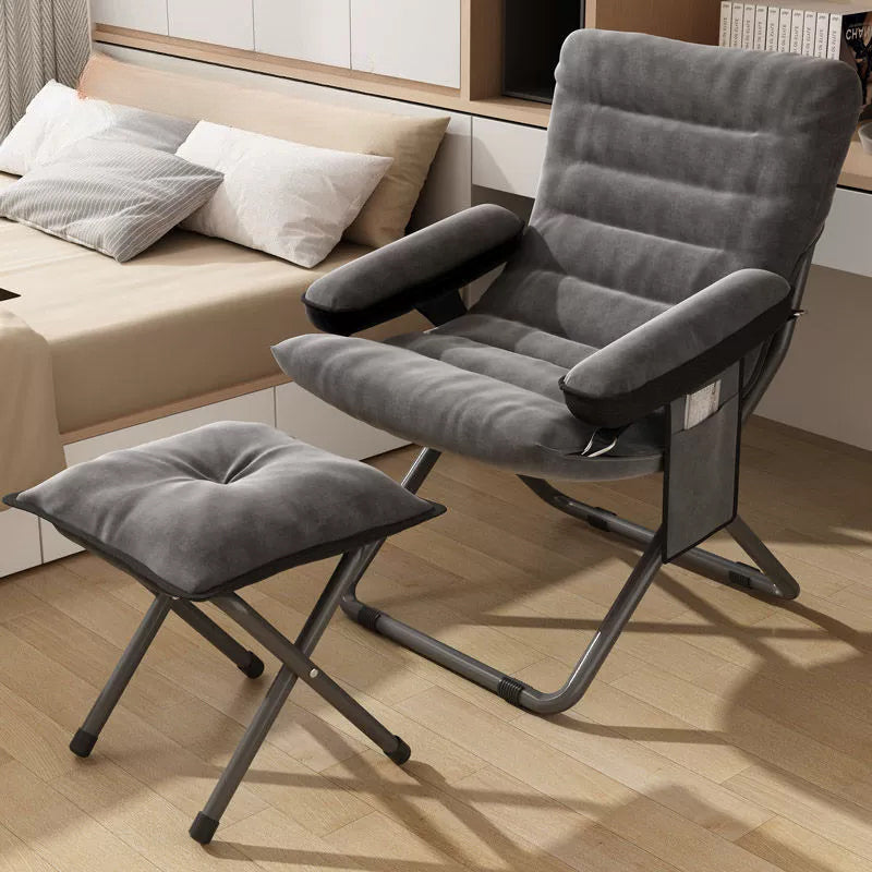 Modern Velvet Metal Cotton Foldable Recliner with Footrest — With Pillow / Brown