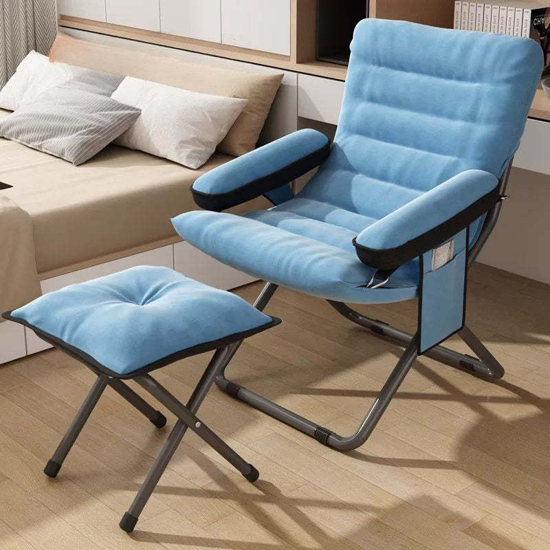 Modern Velvet Metal Cotton Foldable Recliner with Footrest — With Pillow / Orange