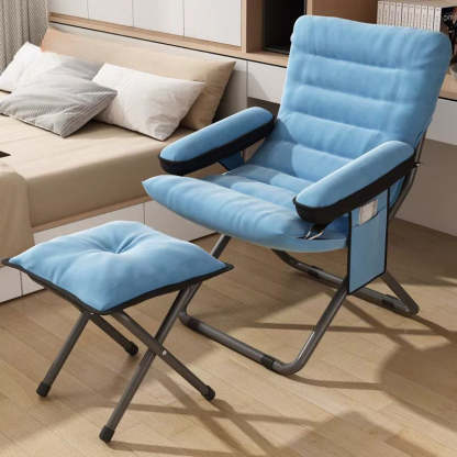 Modern Velvet Metal Cotton Foldable Recliner with Footrest — With Pillow / Orange