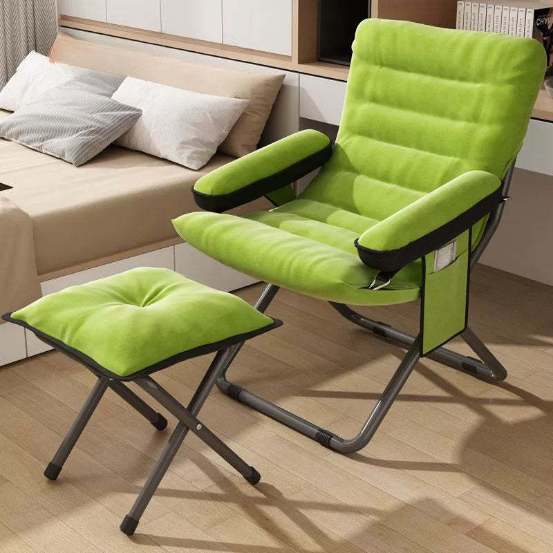 Modern Velvet Metal Cotton Foldable Recliner with Footrest — With Pillow / Yellow